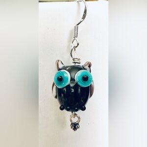 Glass Owl Earrings Sterling Silver wires